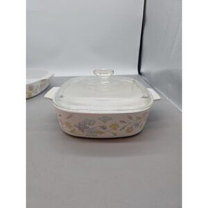 Vintage Corning Ware Pastel Bouquet Baking Dish A-2-B  2 Liter AND  A-9-C LID